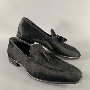 SALVATORE FERRAGAMO Size 8 Black Leather Calf Hair Tassels Loafers